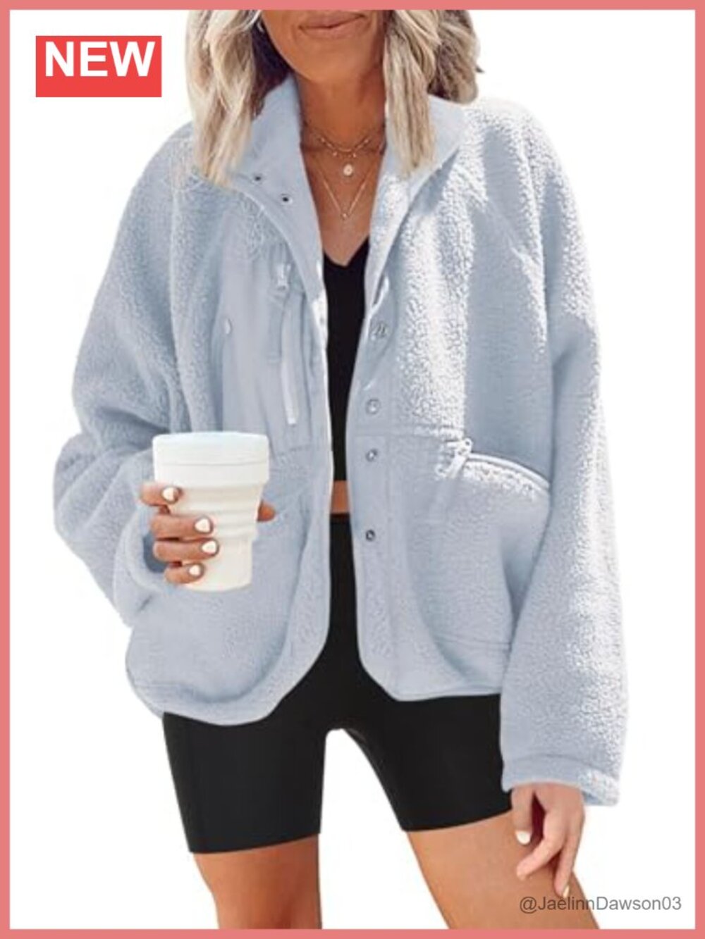 Fuzzy Fleece Sherpa Button Down Jacket Batwing Sleeve Oversized